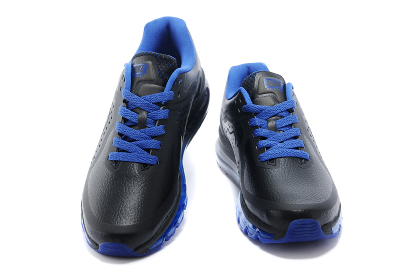 nike air max 2014 cuir chaussures de course des hommes de noir bleu (2)
